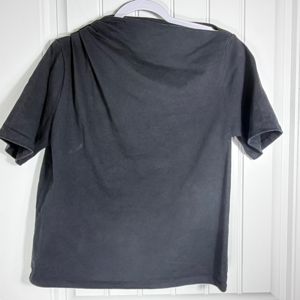 Banana Republic Black Asymmetric Draped Neck Cotton Short Sleeve Top Medium